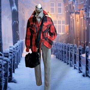 VINTAGE GENESIS RED & BLACK BUFFALO PLAID WOOL JACKET MEDIUM